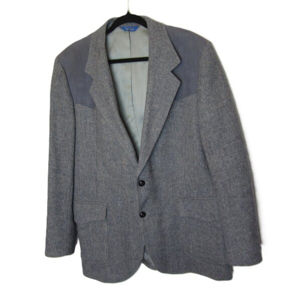Pendleton Men's 42L Wool & Suede Sport Coat Gray Elbow Patches Academia Western - Picture 4 of 12